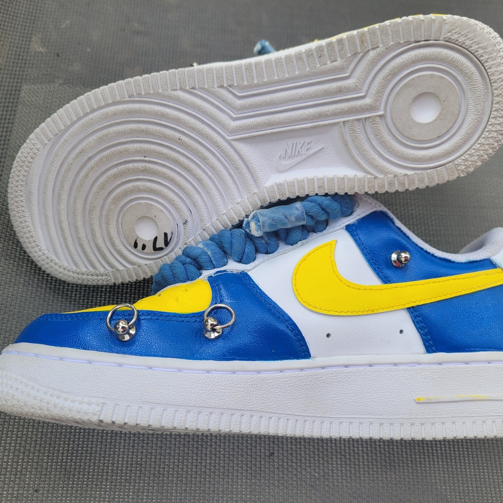 🔥 Custom Nike Air Force 1 • Size 6.5 • Blue + Yellow • Rope Laces • EUC 🔥 - Picture 6 of 10